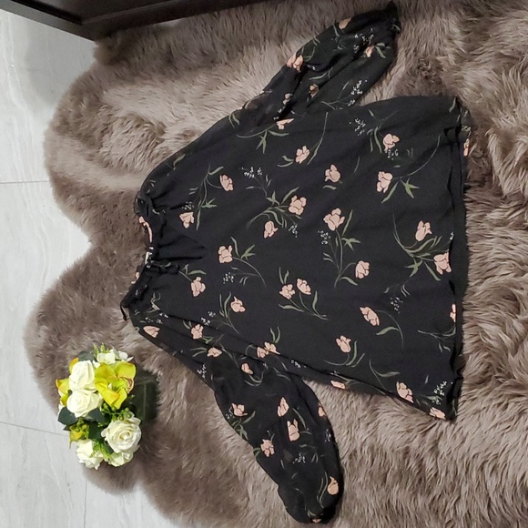 Floral Long Sleeves Mini Dress Black - Picture 5 of 7